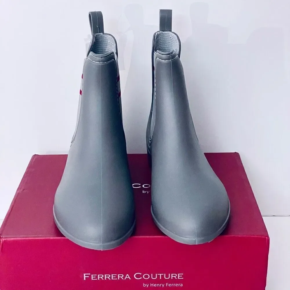 NWT Ferrera Couture 8 by Henry Ferrera Clarity Grey Rain Booties Boots w/elastic